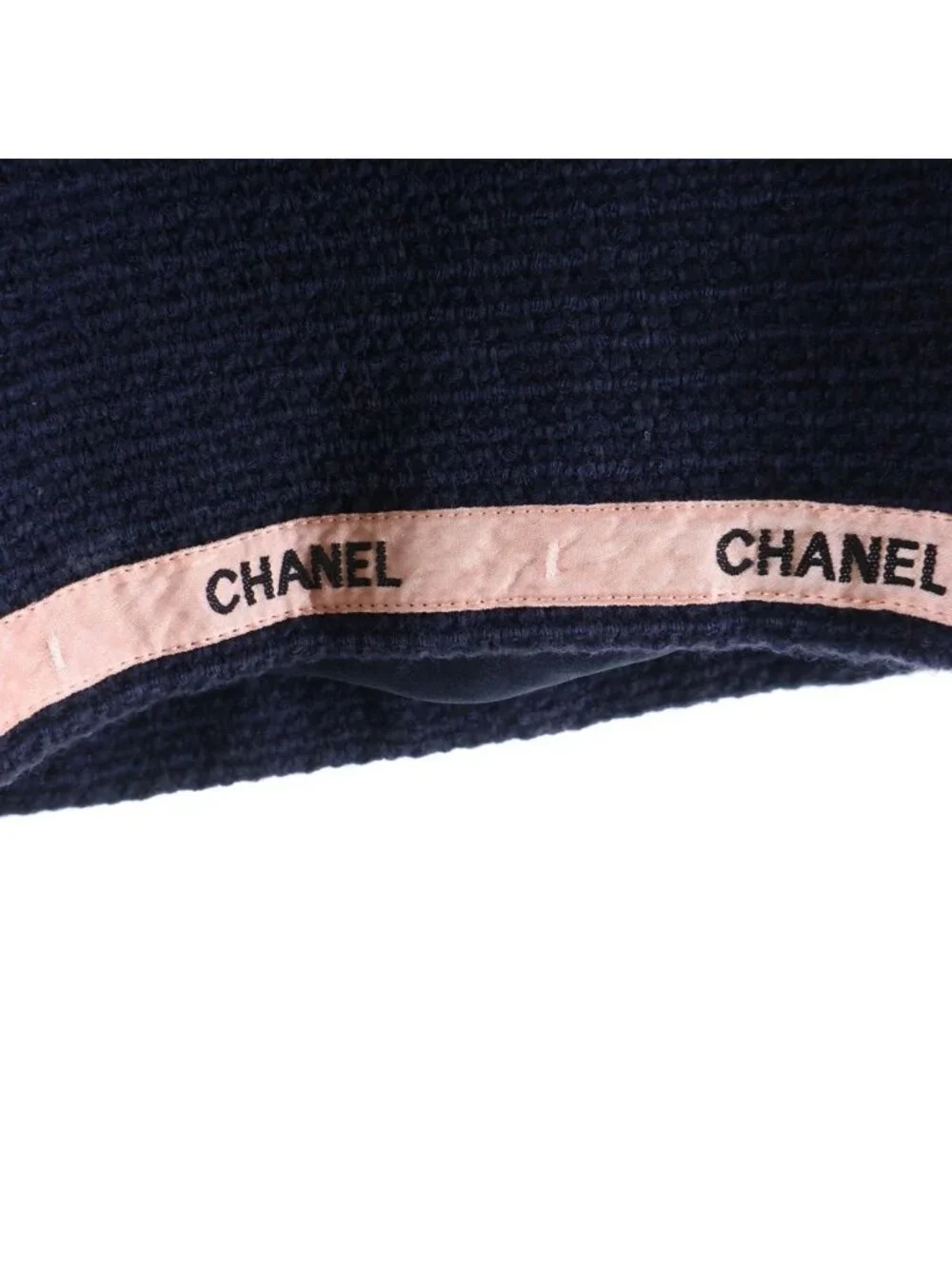 Chanel CC Logo Tape Wool Tweed Half Shorts Navy Pink